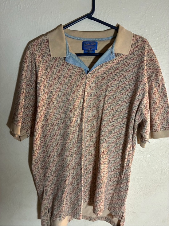 Pendleton Other - Vtg,80sPendleton Woolen mills Beige Aztec Block Pattern Polo Shirt Men’s Lg